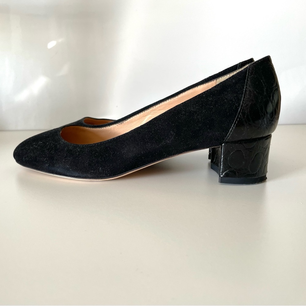 J Crew black suede pumps with stamped croc heel 7.5 IN BOX